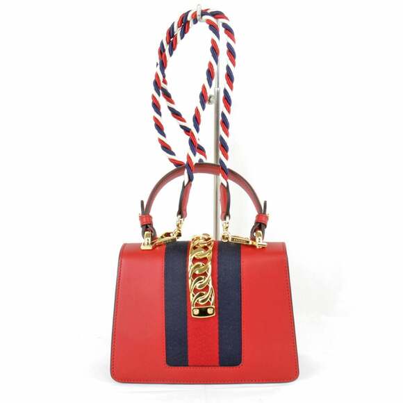 GUCCI Authentic Red Leather Sylvie Shoulder Bag - Picture 2 of 10